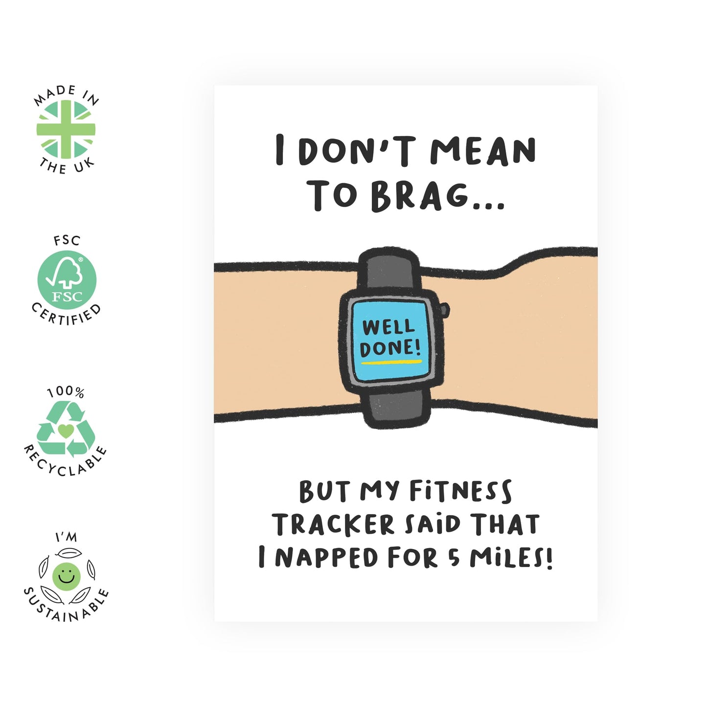 Hilarious Fitness Tracker Greeting Card - Humorous Design for Friends, Brother, Sister, Mum, Dad, Wife, Family, or Fitness Lovers - Running In My Sleep - Comes with Fun Stickers