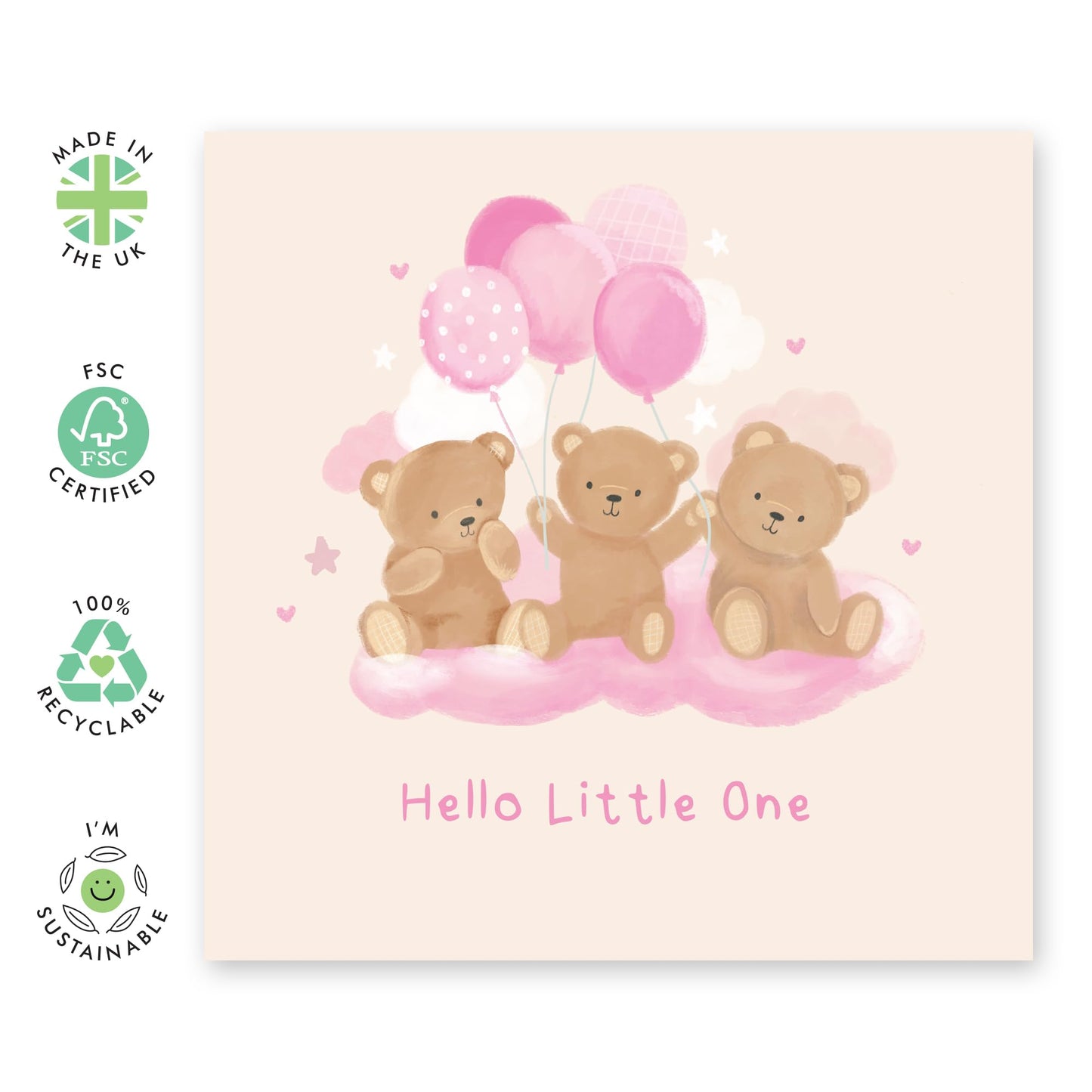 Congratulations Card - 'Hello Little One Teddy' - Gifts for Babies and Parents - New Born Baby - Comes with Fun Stickers