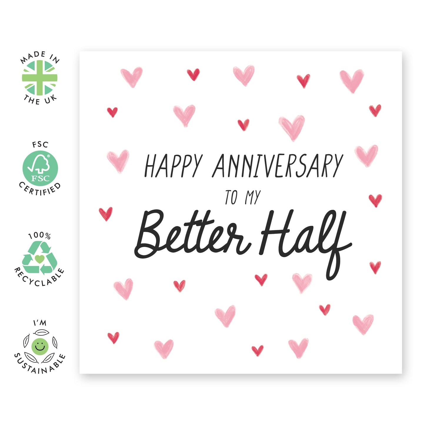 Happy Anniversary Card For Husband - Wife Anniversary Card - To My Better Half - Love Hearts Greeting Cards For Couple - I Love You Gifts For Her Him - Comes With Stickers By Central 23