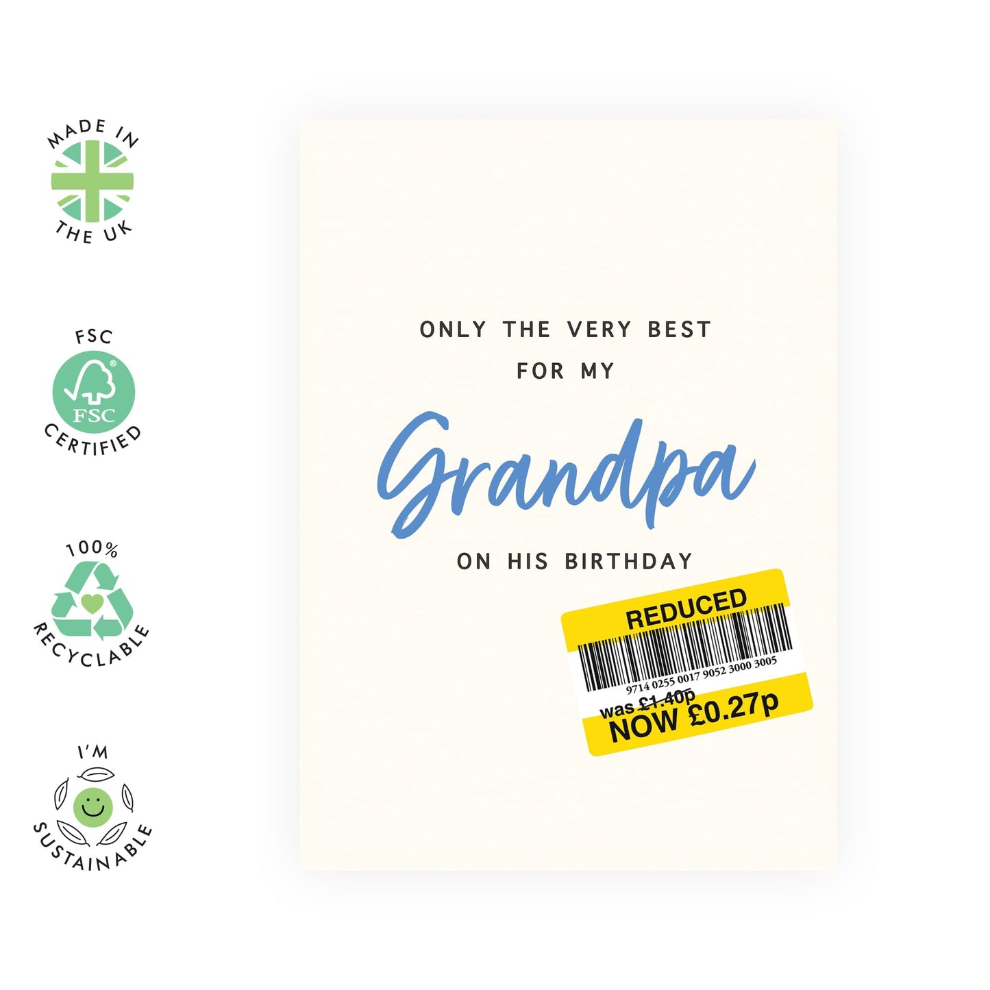 Greeting Card - 'Only the Very Best for My Grandpa' - For Your Grandfather - Ideal for Expressing Love and Appreciation - Perfect for Any Occasion - Comes with Stickers by Central 23