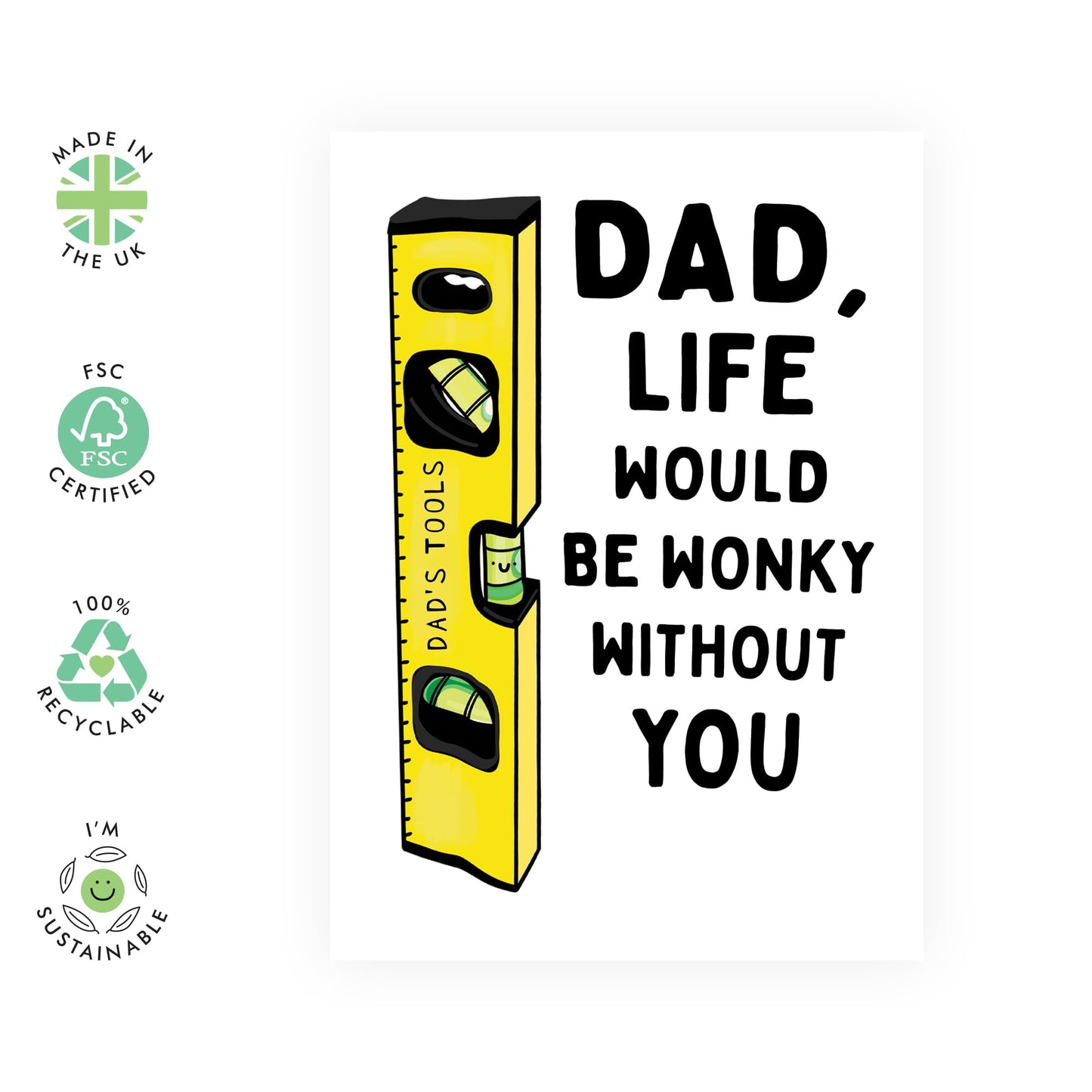 Fathers Day Card Funny - Dad Birthday Card From Daughter Son - Life Would Be Wonky Without You Tools - Hilarious Greeting Cards For Men Papa Daddy - Thank You Gifts - Comes With Stickers By Central 23