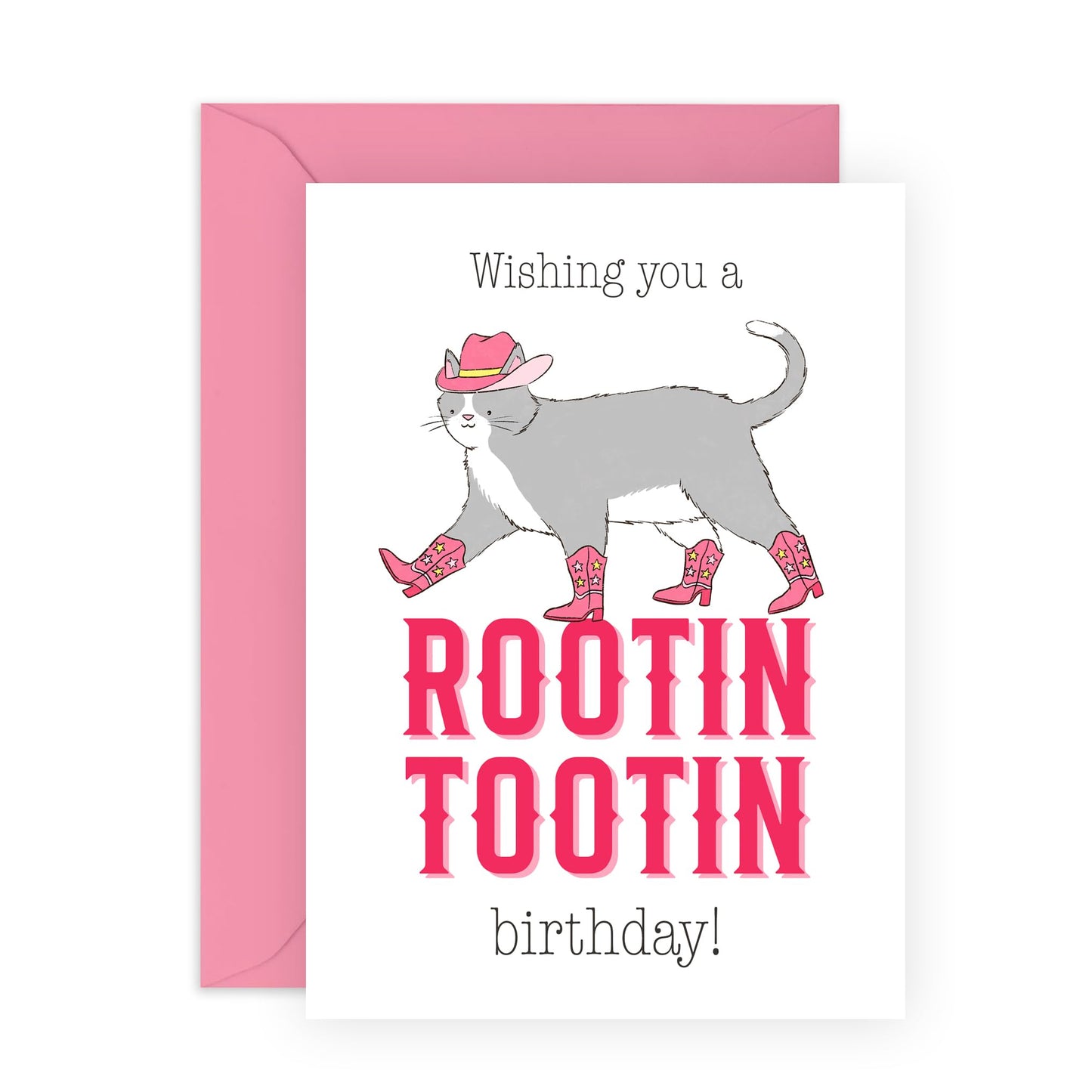 Cat Birthday Cards For Women - Rootin Tootin Cowboy Cat - Funny Birthday Card For Mum Sister Niece - Friend Birthday Card Female - Comes With Stickers - By Central 23