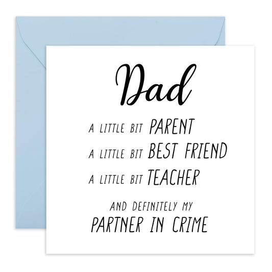 Birthday Cards For Dad - Dad, My Partner In Crime - Happy Fathers Day Card From Daughter Son - Sweet Greeting Cards For Men - Gifts For Him Men Papa Daddy Pop - Comes With Stickers By Central 23