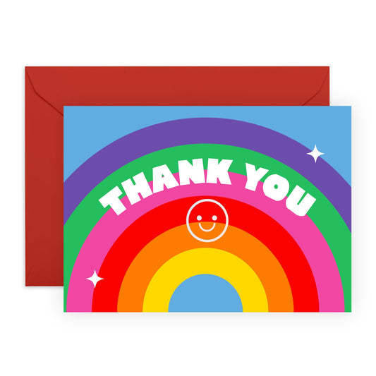 Thank You Greeting Cards For Her Him - Thank You Rainbow Smiley - Gift Men Women - Appreciation Cards For Dad Mum - Rainbow - Sister Brother - Best Friend - Comes With Fun Stickers - By Central 23