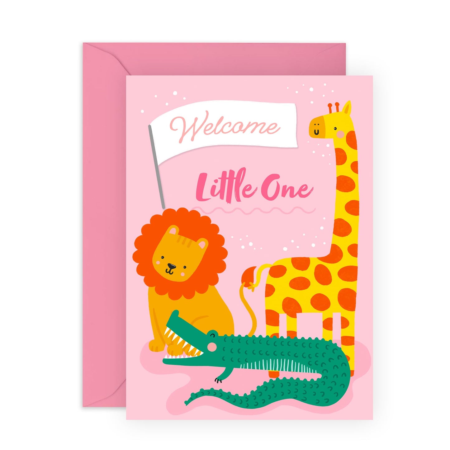 Baby Shower Card Girl - Welcome Little One Cute Animals - Welcome Home Baby Girl Housewarming - New Baby Card - Congratulations Greeting Cards For Mum Dad Parents - Comes With Stickers - By Central 23