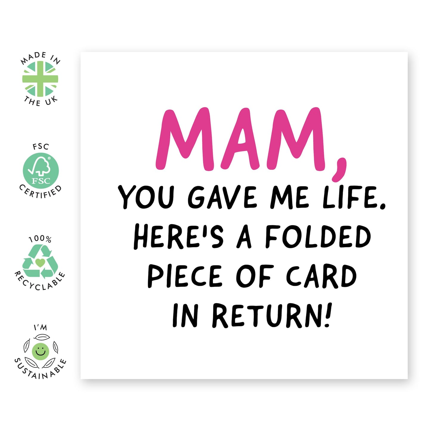 Mam Thank You and Birthday Card - 'You Gave Me Life' - Appreciation Gifts for Her Mummy, Mama, Ma from Son, Daughter, Kids - Mothers Day Message & Gift For Mama - Comes with Cute Stickers