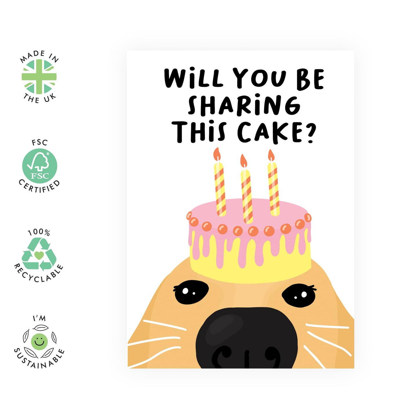 Dog Birthday Card - Will You Be Sharing This Cake - Celebration - Cute Birthday Greeting Cards For Men Women - Dog Mum Dad Gifts - For Dog Lovers - Comes With Stickers - By Central 23