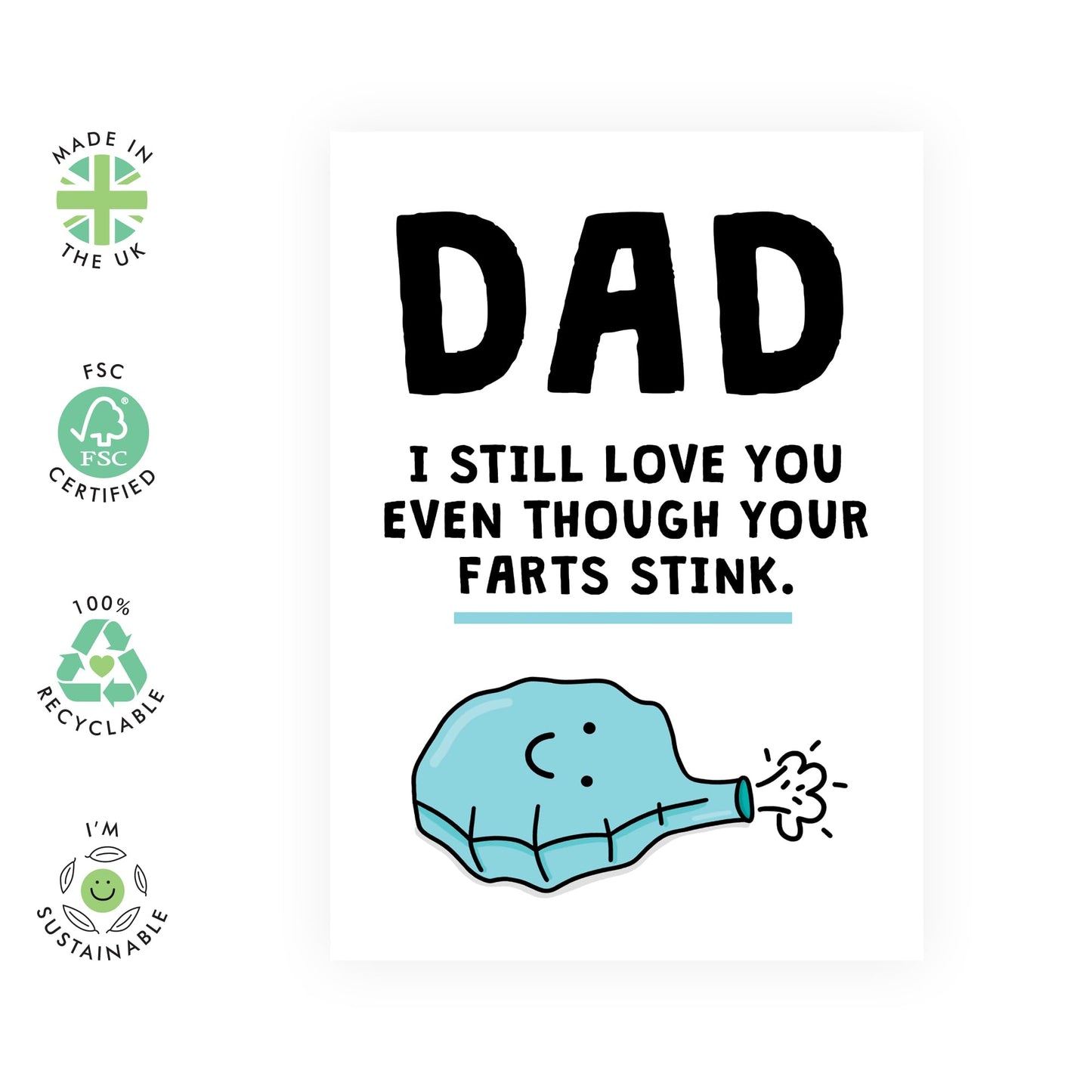 Funny Card - 'DAD FARTS' - For Dads Daddy's Pops Fathers Stepdad - Perfect for Sharing a Laugh and Lightening the Mood - Ideal for Any Day or Special Occasion - Comes with Stickers by Central 23