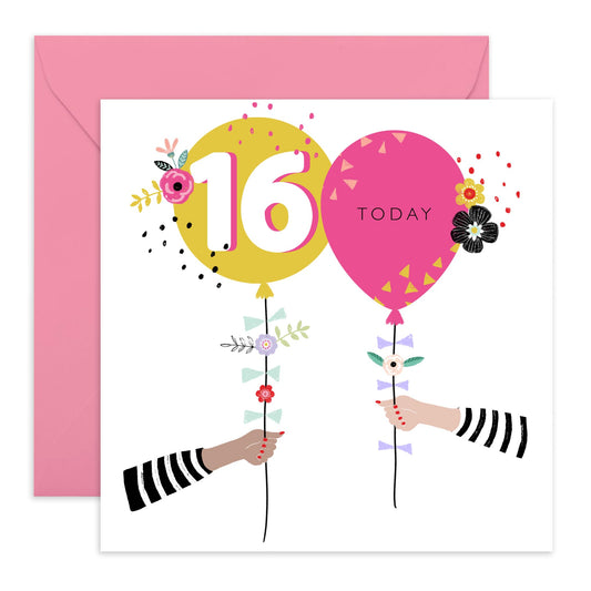 16th Birthday Cards For Kids - 16 Today Balloons - Happy Birthday Card For Daughter Granddaughter Niece - Bday Card - Girl Birthday Card Sixteen Year Old - Comes With Stickers By Central 23