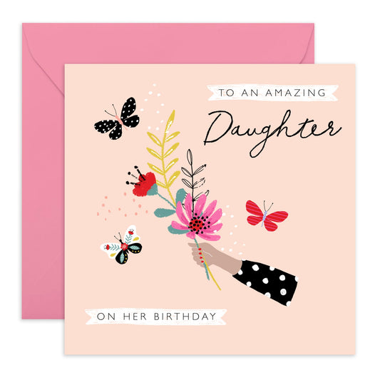 Flower Bouquet Card For Daughter - Happy Birthday Cards For Her - Daughter Birthday Greeting Cards For Girls Female - Celebration Gifts For Women - Comes With Cute Stickers By Central 23