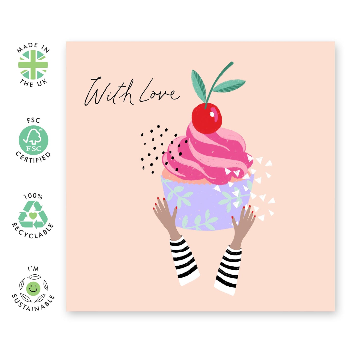 Birthday Card Women - With Love Cherry Cupcake - Mothers Day Card From Son Daughter - Wife Anniversary Card - Valentines Card Girlfriend - Love Cards - Comes With Stickers By Central 23