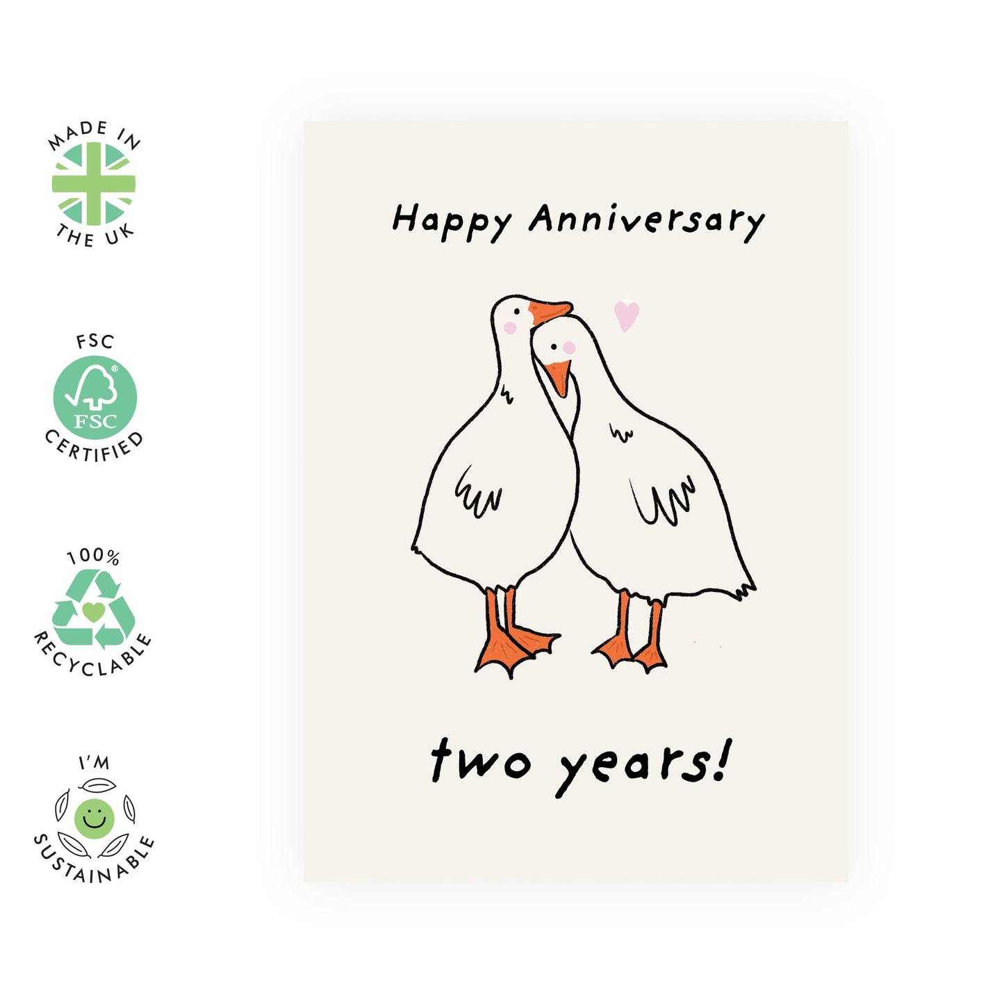 Adorable 2nd Anniversary Card For Him Her - 'Anni Second Year' - Gifts for Husband, Wife, Babe, Spouse, Darling, Lovebug, Hun - Second Year Celebration - Comes with Fun Stickers