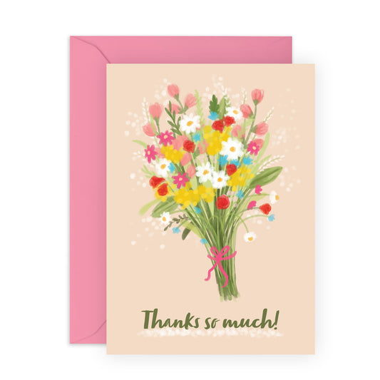 Thank You Greeting Card - 'Thanks So Much Flowers' - Gift for Besties, Best Friends, Colleagues, Coworkers, BFF, Cousin, Coworkers, Sis, Family - Appreciation - Comes with Fun Stickers