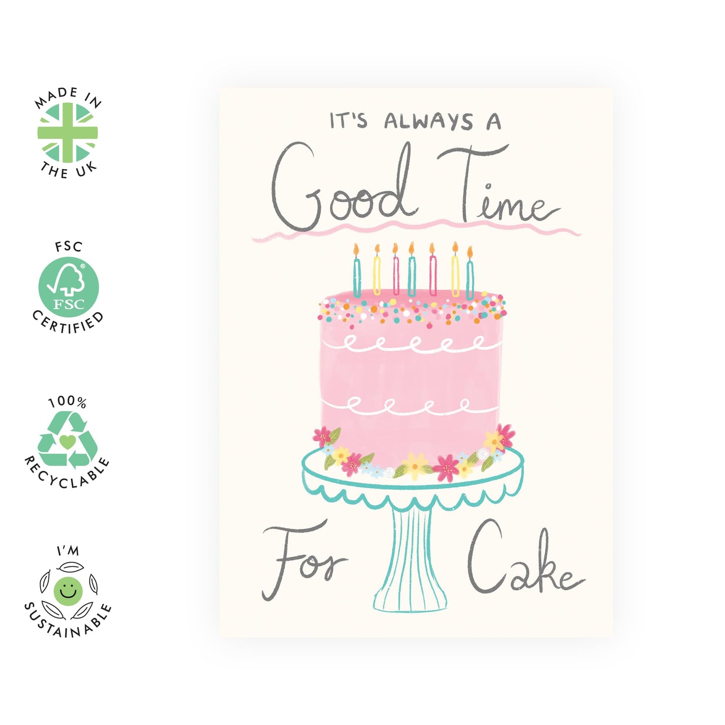Happy Birthday Card For Her - Always A Good Time For Cake - Bday Cake - Sweet Birthday Cards For Women - Gift For Daughter Sister Granddaughter Friends - Comes With Cute Stickers By Central 23
