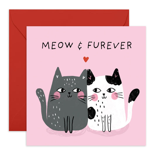 Greeting Card - 'Meow & Furever' - For Cat Lovers - Cute and Playful Design - Perfect for Celebrating Cat-Related Occasions, Friendships, or Just Because - Comes with Fun Stickers by Central 23