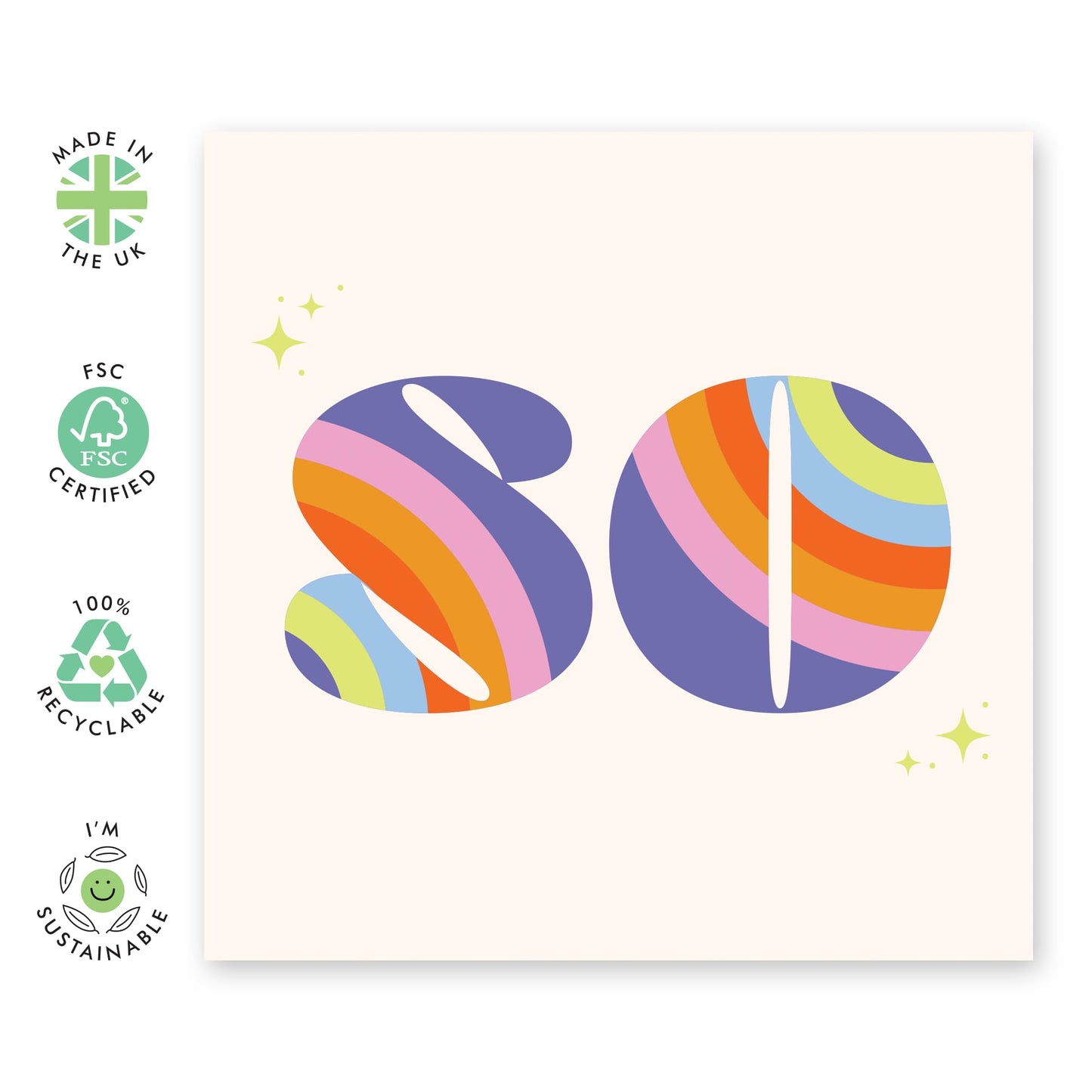 80th Birthday Card For Grandma - Rainbow Font 80 - Grandmother Birthday Greeting Card - Gifts For Her - Happy Eightieth Birthday Cards For Grandmother - Comes With Fun Stickers - By Central 23
