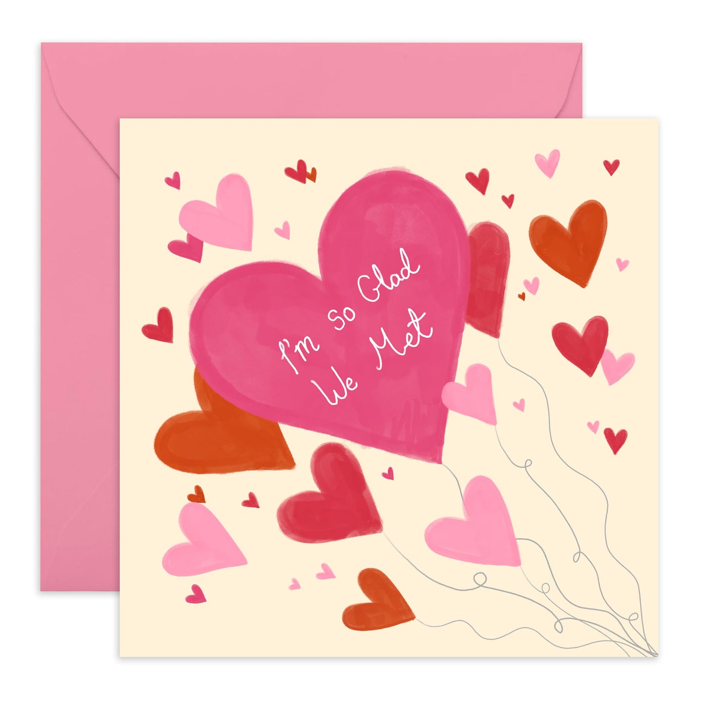 Valentines Day Card Girlfriend Boyfriend - I'm So Glad We Met Heart Balloons - Anniversary Card Couple - Greeting Cards Fiance - Husband Wife - Comes With Fun Stickers By Central 23