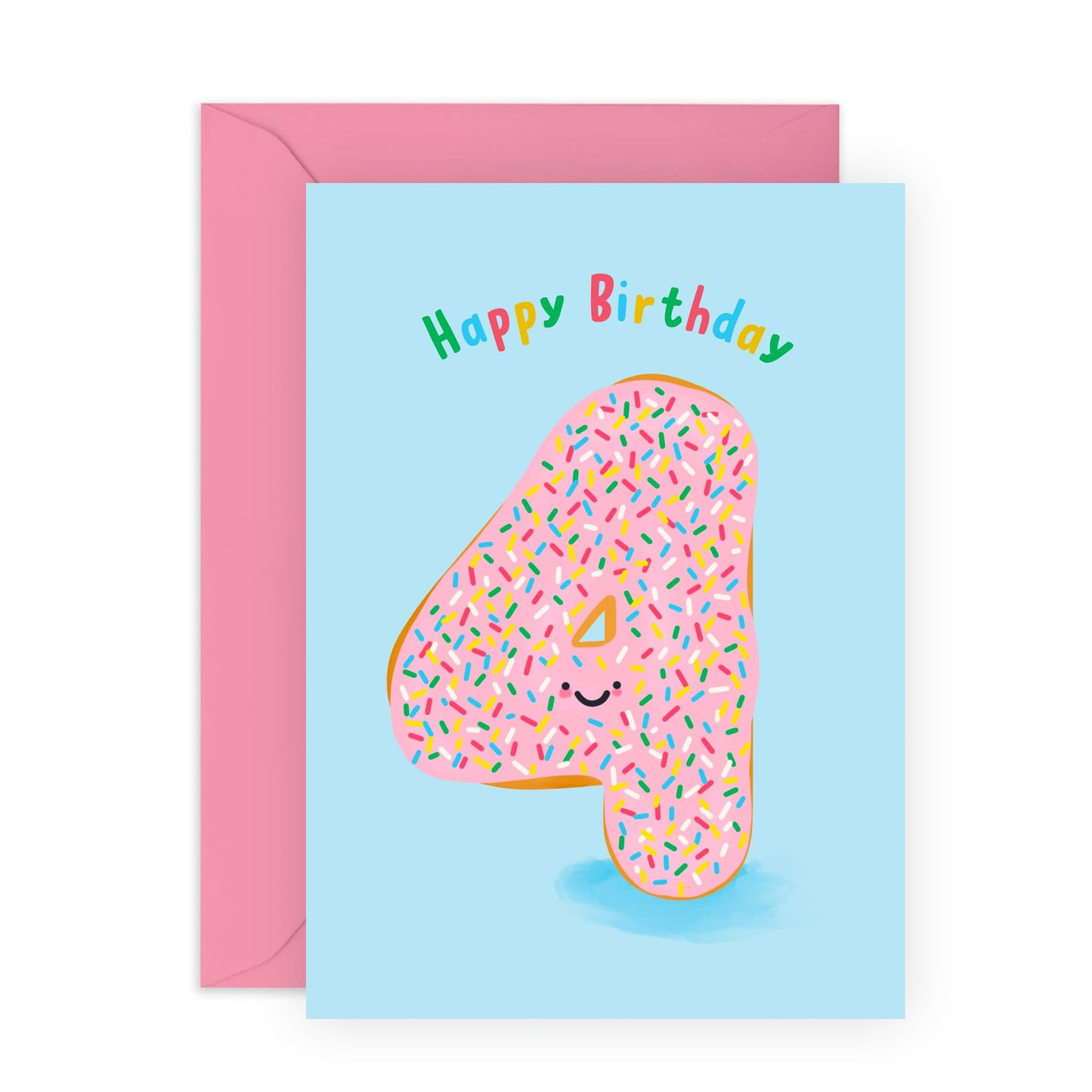 4th Birthday Card Boys Girls- Donut Age 4 - Baby Milestone Cards Age Four - Forth Birthday Cards - Donut - Gifts For Son Daughter Niece Nephew - Comes With Sticker By Central 23