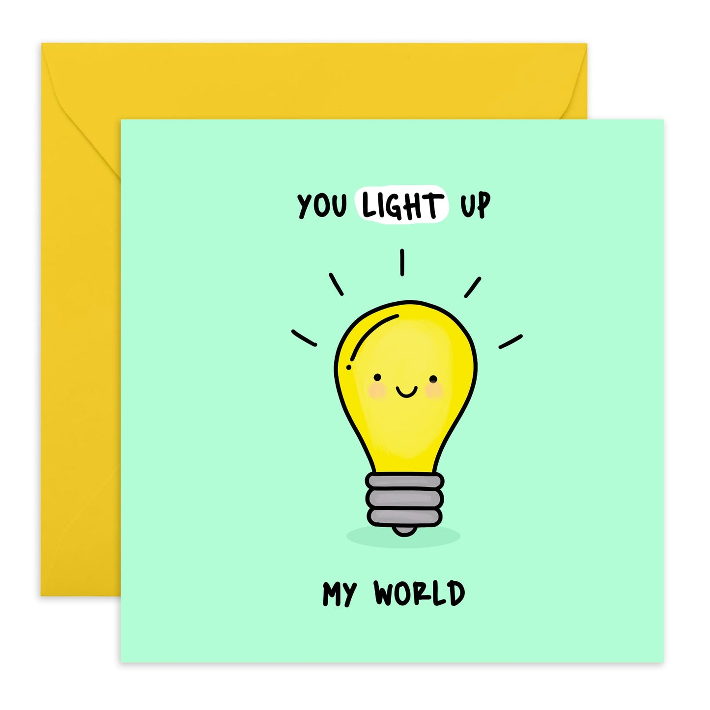 Sweet Greeting Card - 'LIGHT BULB' You Light Up My World' - Perfect for a Warm and Radiant Touch to Any Occasion - Ideal for Him, Her, Friends, Family, Colleagues - Comes With Stickers By Central 23