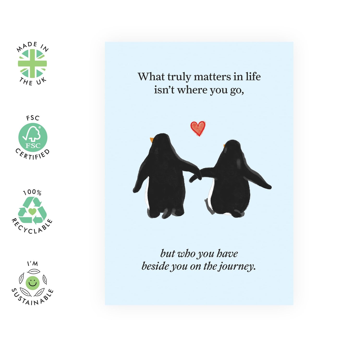 Love Card for Him or Her – Romantic Greeting Card “Who You Have Beside You Penguins” - Gifts for Wife, Husband, Spouse, Partner, Him, Her - What Truly Matters -Comes with Stickers
