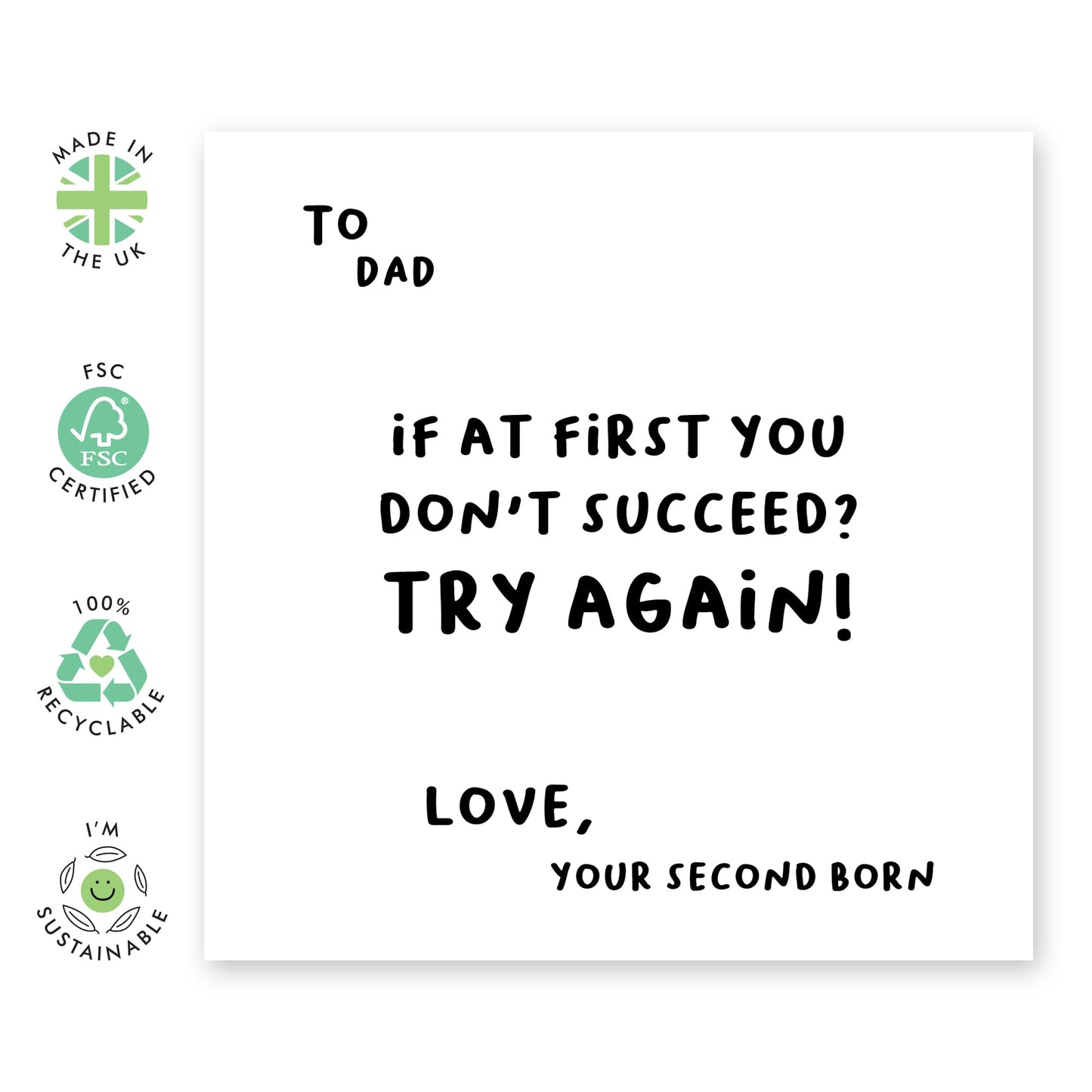 Hilarious Greeting Card for Dad - 'DAD FROM SECOND BORN' - For Dads Daddy's Fathers - Gift for Father's Day - Show Appreciation with a Funny & Witty Twist - Comes with Stickers