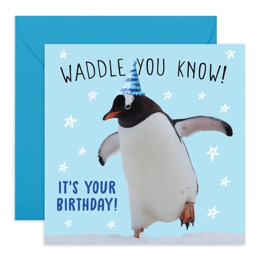 Greeting Card - 'PENGUIN WADDLE YOU KNOW BIRTHDAY' - Perfect for Celebrating with a Fun Penguin Twist and Playful Design - Ideal for Adding a Touch of Joy and Humor - Comes With Stickers By Central 23
