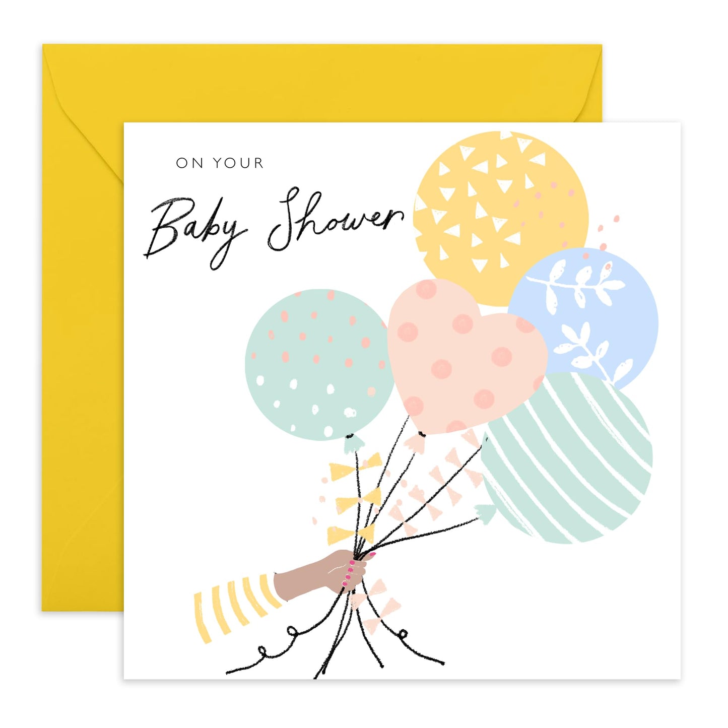 Baby Shower Card Neutral - Balloons - On Your Baby Shower - Congratulations New Baby Well Done Pregnancy Greeting Cards - Comes With Stickers - By Central 23