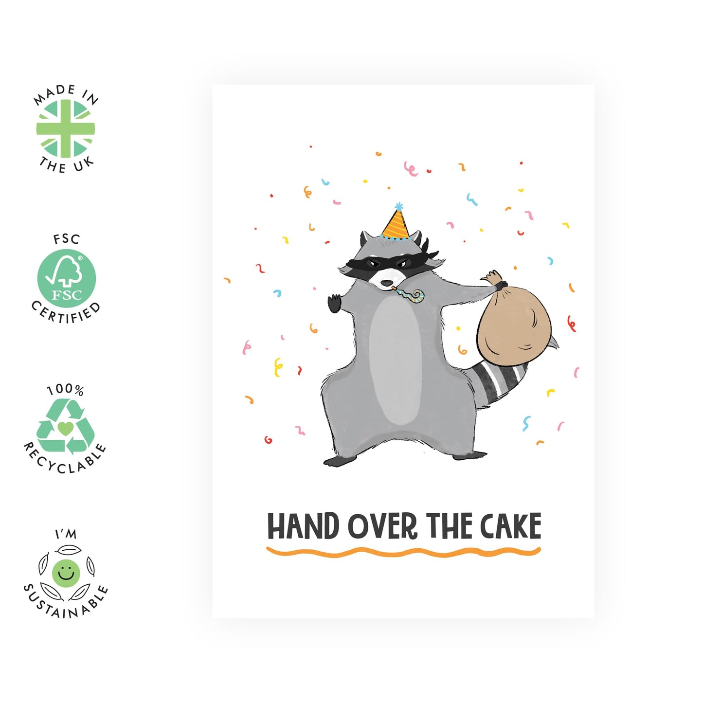 Happy Birthday Cards For Her Him - Raccoon Birthday Cake Robbery - Animal Greeting Card For Kids - Birthday Card For Men Women - Gifts For Brother Sister - Comes With Fun Stickers - By Central 23
