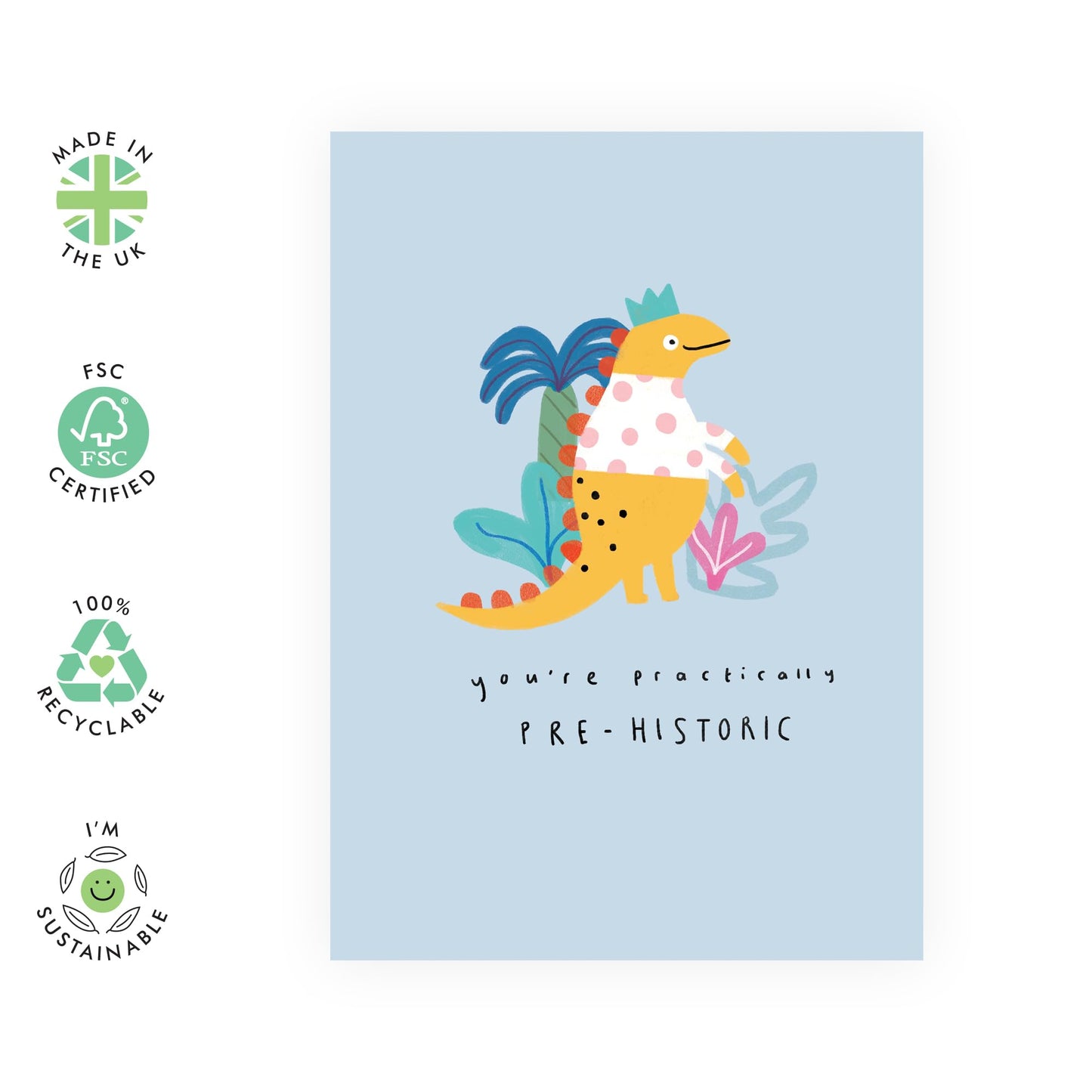 Funny Old Dinosaur Birthday Card - 'Dino Pre-Historic' - Gifts for Her, Friends, Aunties, Sister, Besties, BFF - Getting Older - Comes with Fun Stickers