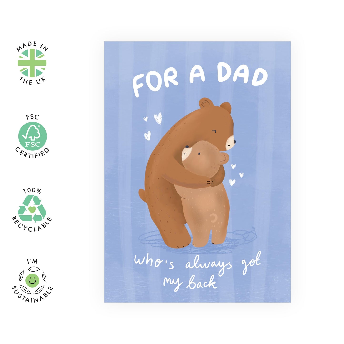 Happy Birthday Dad Card - Always Got My Back, Bear Hug - Sweet Thoughtful Dad Card - Father's Day Cards From Daughter Son - Gifts For Men Papa Pop Daddy Comes With Stickers By Central 23