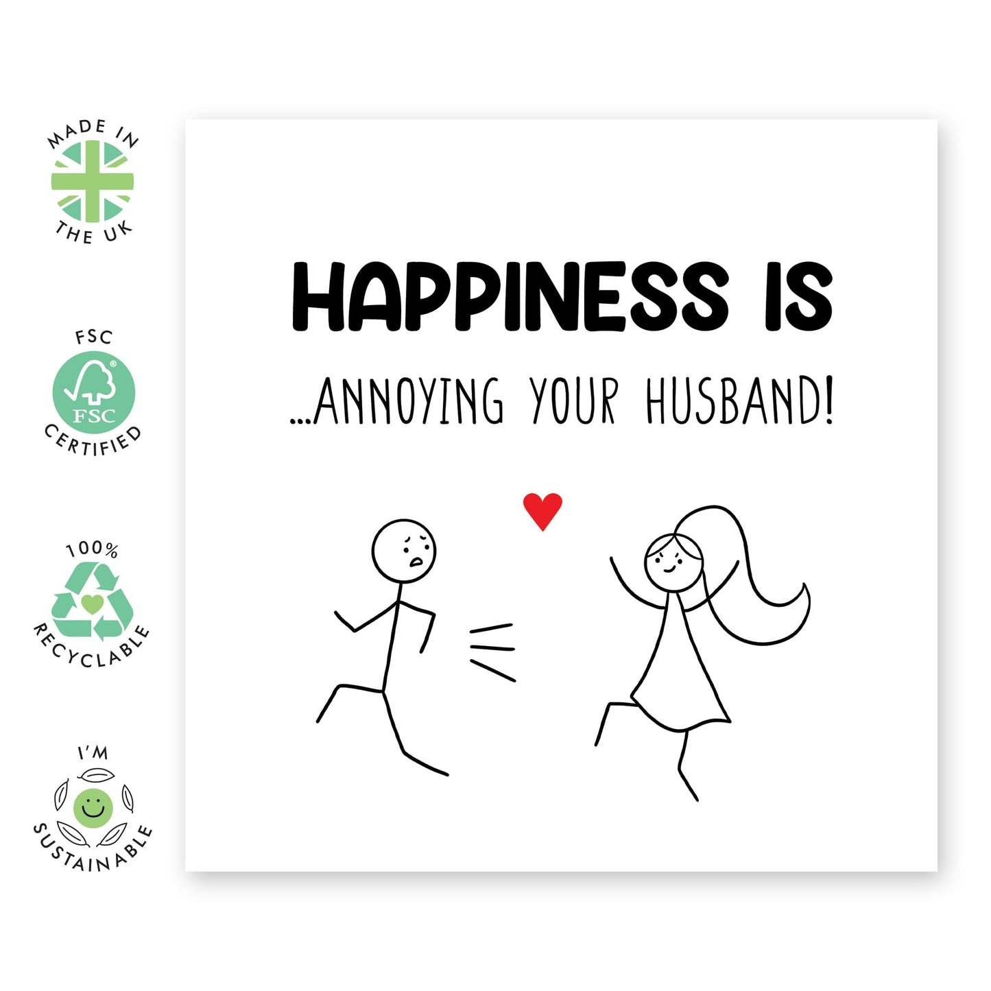 Funny Greeting Card - 'HAPPINESS IS ANNOYING HUSBAND' - Perfect for Celebrating Your Playful and Loving Marriage - Ideal for Adding Humor and Joy to His Special Day - Comes With Stickers By Central 23