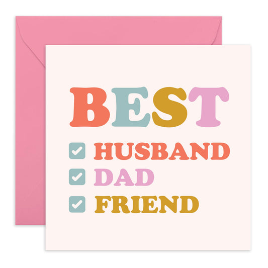 Dad Birthday Card - Best Husband Dad Friend - Fathers Day Card - Gifts For Him From Wife Daughter Son - Husband Birthday Card - For Daddy Step Dad - Comes With Stickers By Central 23
