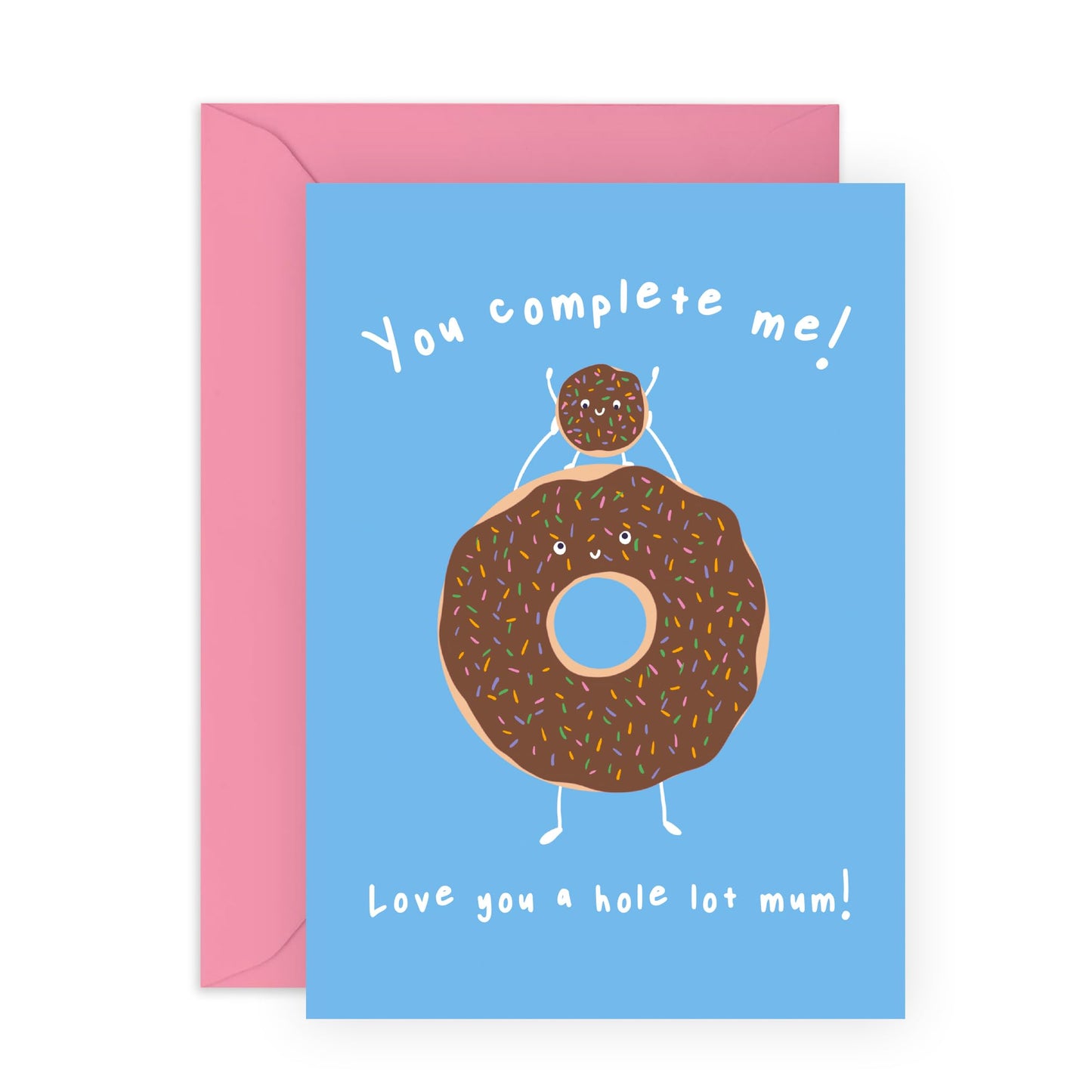 Mum Birthday Card Funny - You Complete Me Donut - Mothers Day Card For Her Women Mama Mummy Mam from Son Daughter - Funny Gifts For Her - Lovely Thank You Gifts - Comes With Stickers