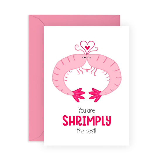 Funny Anniversary Card For Her - Shrimply The Best - Pun Humour - Anniversary Card For Husband Wife - Cute Valentines Day Card For Boyfriend Girlfriend Couple - Comes With Stickers - By Central 23