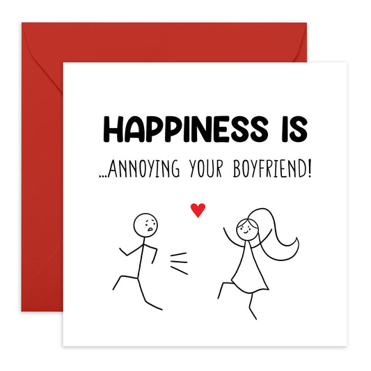 Greeting Card - 'HAPPINESS IS ANNOYING BOYFRIEND' - Perfect for Celebrating Your Playful Relationship with a Smile - Ideal for Adding Humor & Joy to His Special Day - Comes With Stickers By Central 23