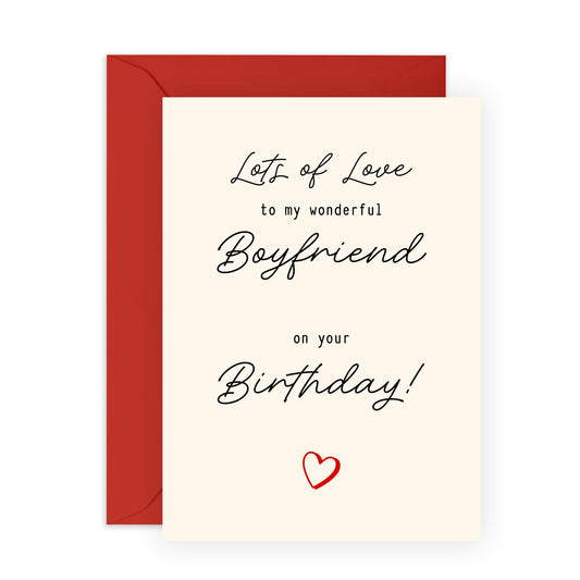 Birthday Card for Boyfriend - "Lots of Love" Message for a Wonderful Him, Spouse, Partner, Men, Other Half, Darling - Elegant and Heartfelt Design -Includes Red Envelope and Fun Stickers