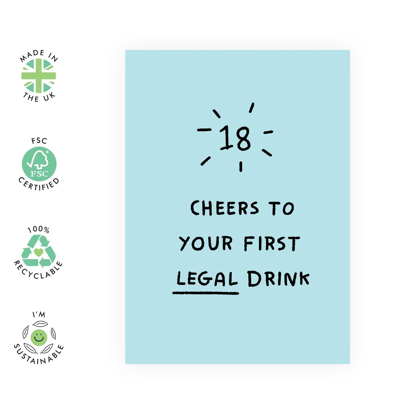 18th Birthday Card - 18 First Legal Drink - Happy Eighteenth Birthday Cards - 18 Year Old Gifts For Best Friend Women Her - From Mum Dad - From Friend - Comes With Fun Stickers By Central 23