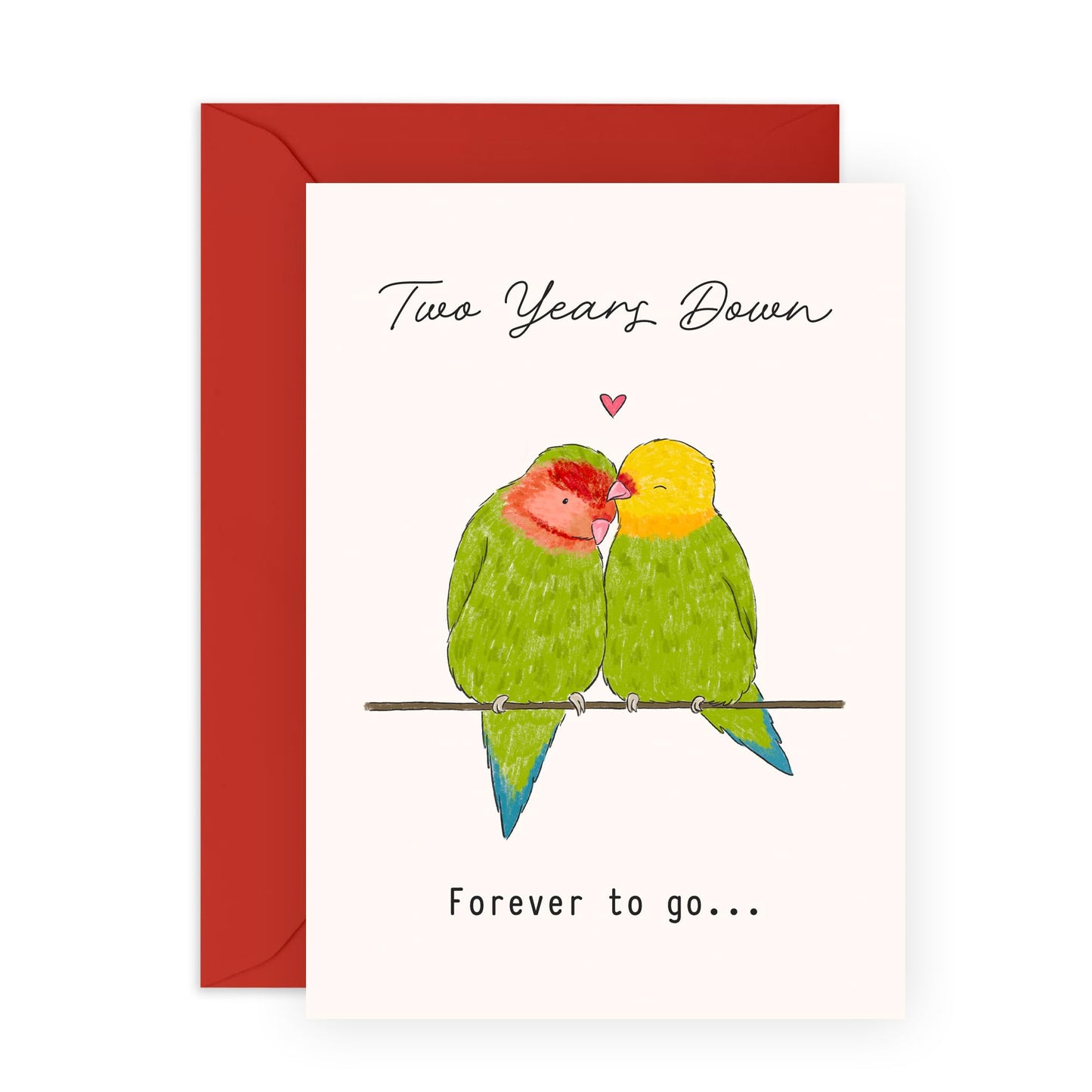 2nd Anniversary Card for Couples – Romantic Greeting Card “Two Year Down Love Birds” - Gifts for Wife, Husband, Spouse, Partner, Him, Her - Second Year Together -Comes with Stickers