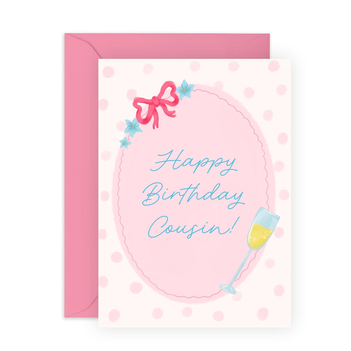 Floral Birthday Card for Cus - "Cousin Prosseco" - Gifts for Him, Her, Women, Men, Family - Wine and Drinks -Comes with Fun Stickers