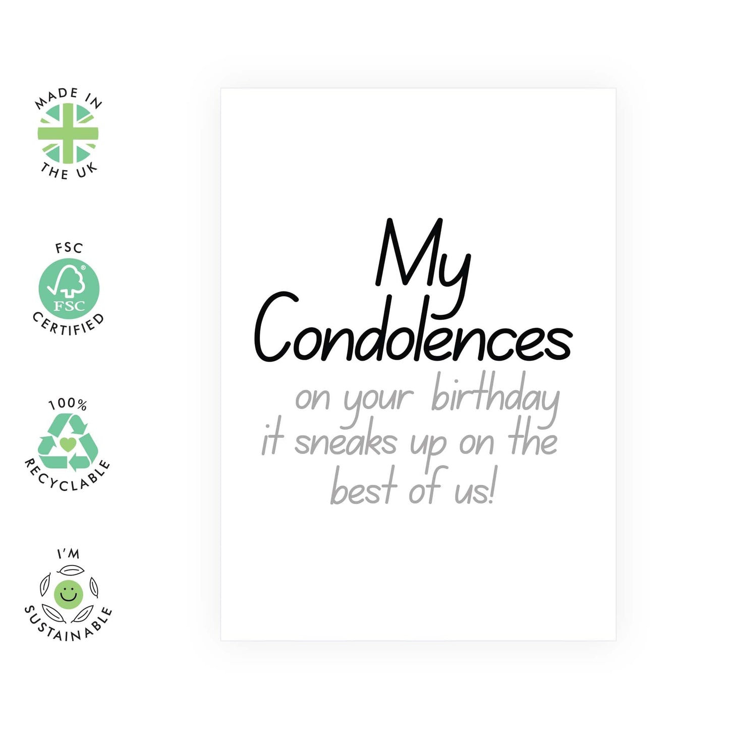 Funny Birthday Card - 'BIRTHDAY CONDOLENCES' - Perfect for Celebrating with a Twist of Humor - Ideal for Friends Who Appreciate a Good Laugh on Their Special Day - Comes With Stickers By Central 23