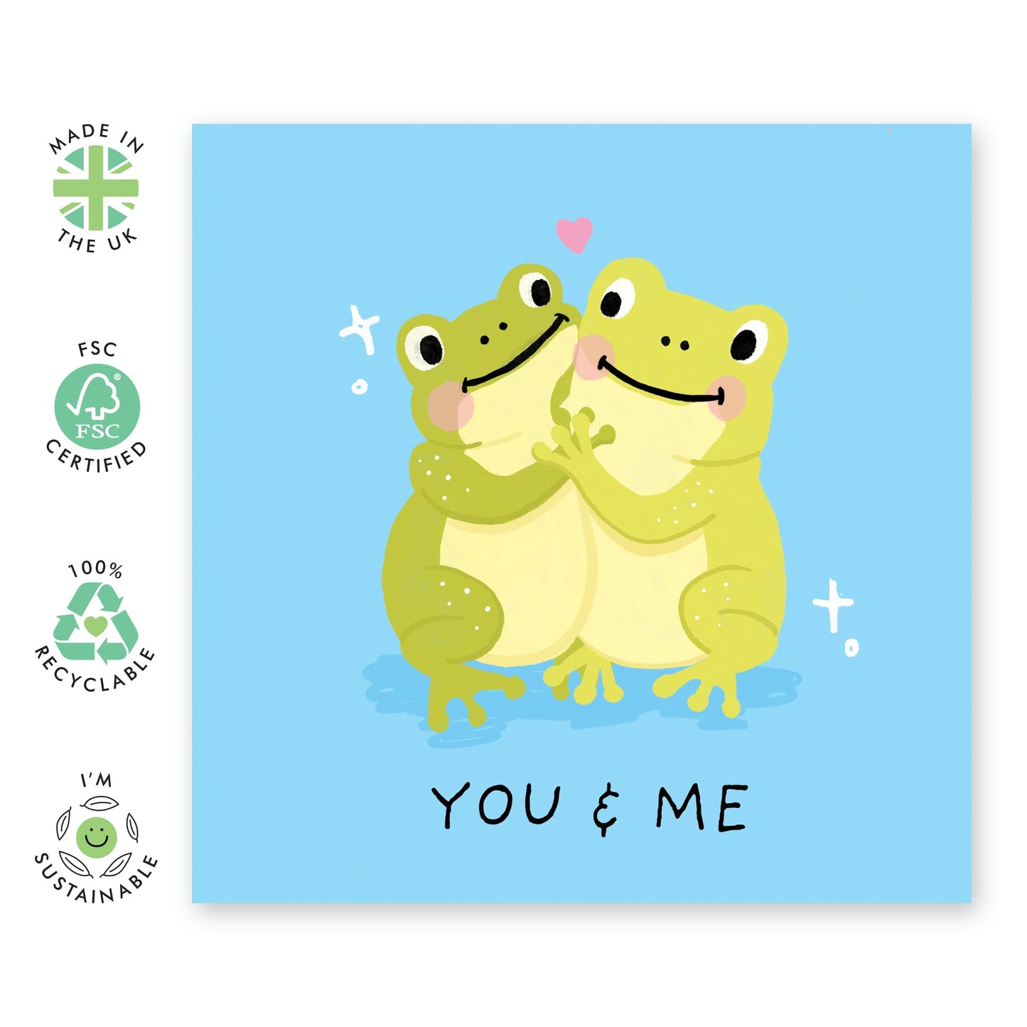 Greeting Card - 'You and Me Frog' - For Anyone Special - Cute and Playful Frog Design - Ideal for Celebrating Love - Perfect for Making Their Day Extra Special - Comes with Fun Stickers by Central 23