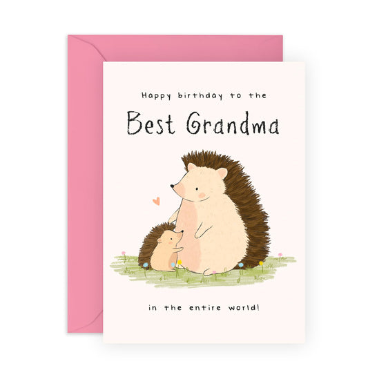 Cute Birthday Card for Her – "Hedgehog Grandma" – Greeting Card for Nan, Granny, Grandmother, Grandparent - Adorable Animals - Comes with Fun Stickers