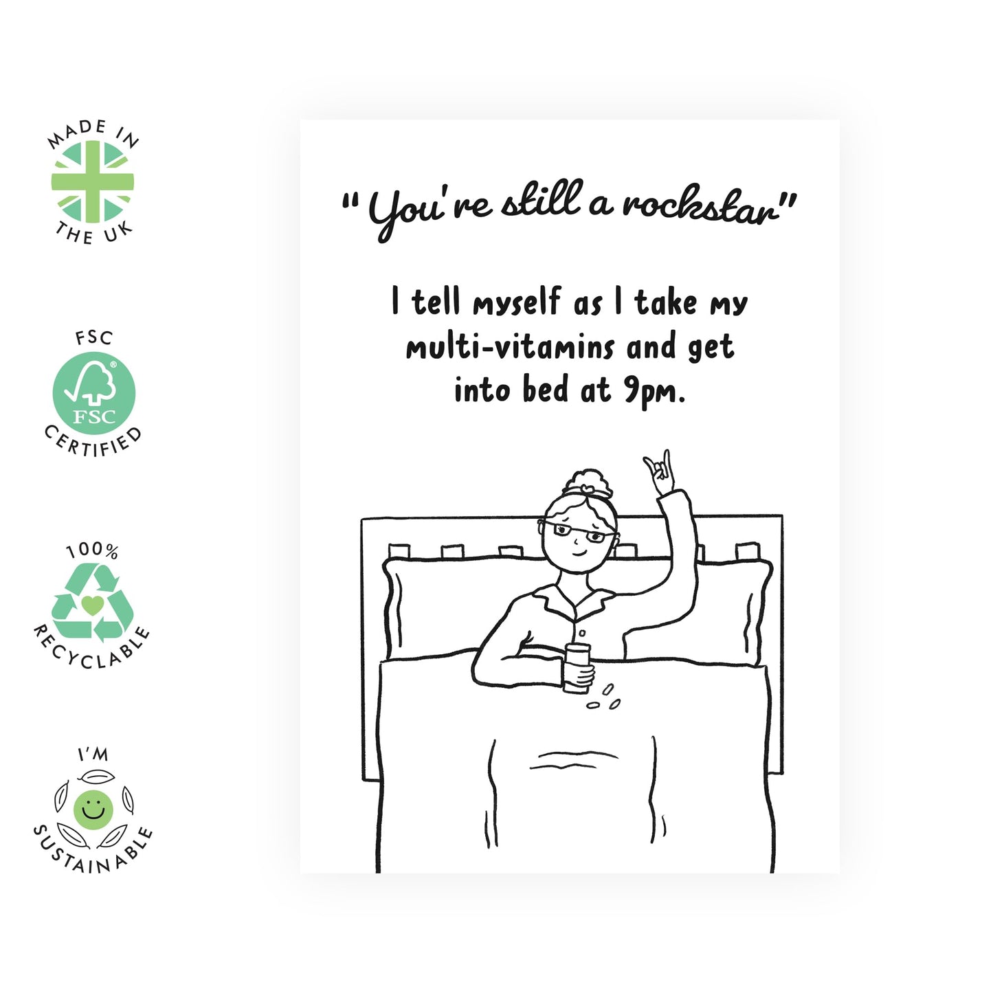 Happy Birthday Card for Oldies - 'Still A Rockstar' - Gifts for Best Friends, Her, Girlfriend, Bestie, Mum, Auntie, Colleagues, Co-workers, Cousin, Sister - Early In Bed - Comes with Fun Stickers