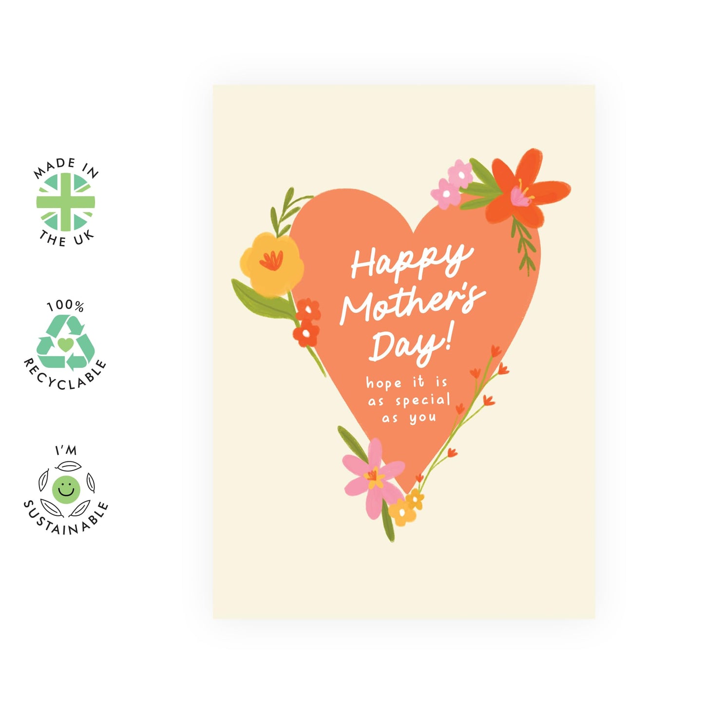 Happy Mother’s Day Card – Heart & Flowers – Gifts for Mum,  Mama, Ma, Her, Wife, Sister, Grandma, Nan, Auntie, Friends from Son, Daughter, Husband - Thoughtful Message -Comes with Stickers