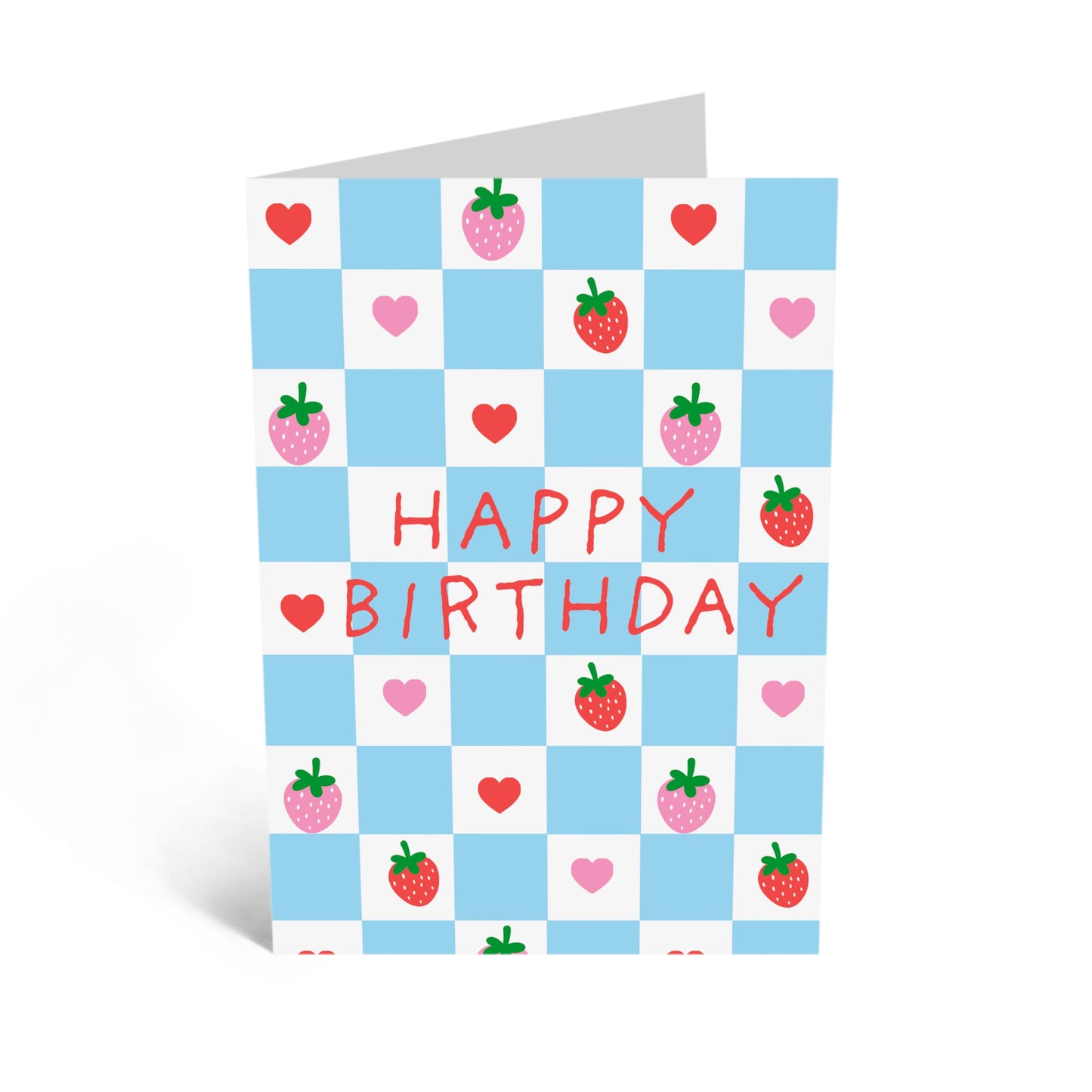 Birthday Greeting Card - 'HAPPY BDAY STRAWBS AND HEARTS' - Perfect for Celebrating with a Sweet Touch - Ideal for Her, Friends, Sisters, BFFs, Mums, Girlfriend, Wife- Comes With Stickers By Central 23