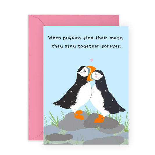 Greeting Card - 'PUFFIN MATE FOREVER' - Perfect for Celebrating Your Loved Ones with a Fun Puffin Design - Ideal for Girlfriend Boyfriend Husband Wife Lovers - Comes with Stickers by Central 23