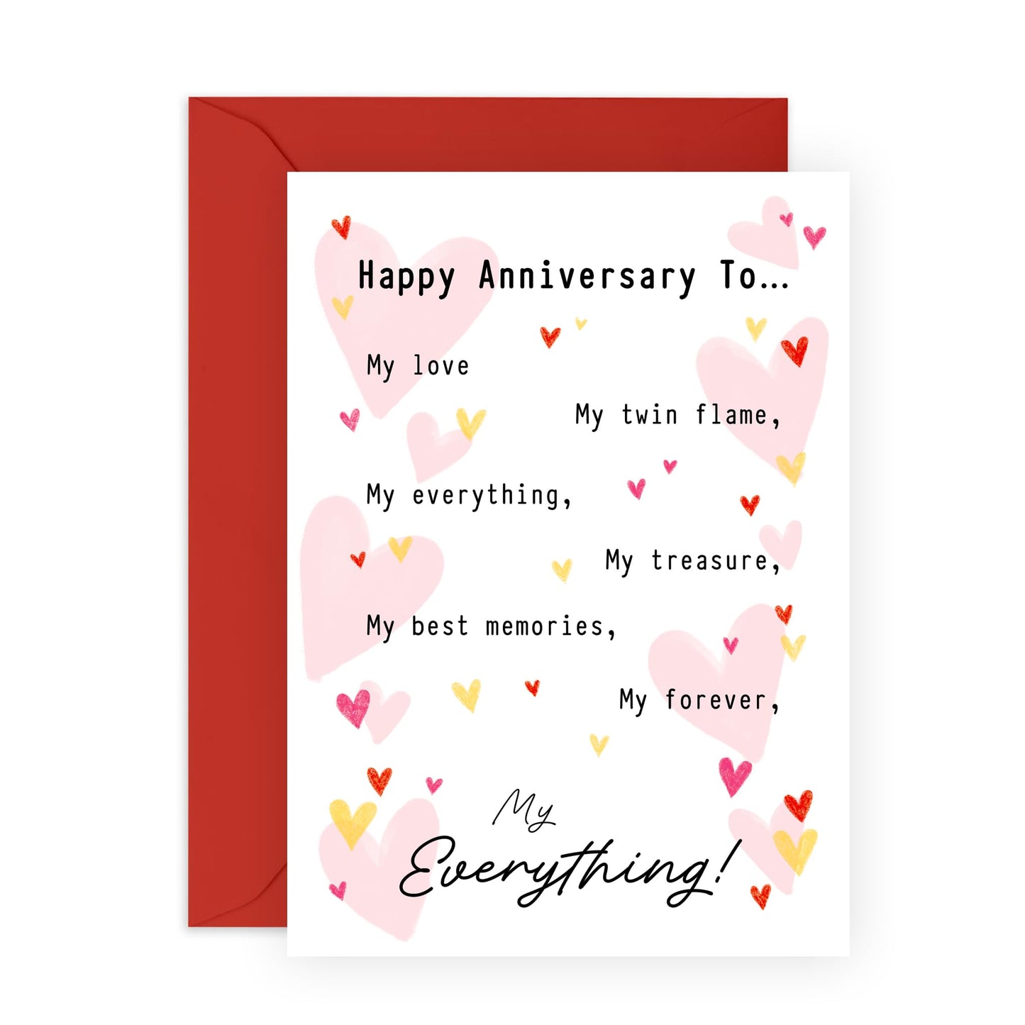 Romantic Anniversary Card - "Happy Anniversary to My Everything" - Love Greeting Card for Partner, Husband, Wife, Boyfriend, or Girlfriend- Comes with Fun Stickers