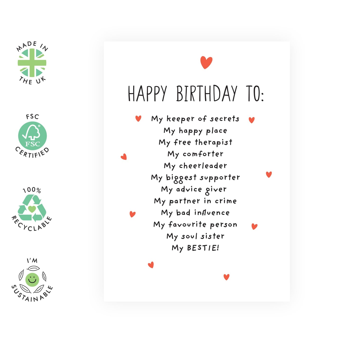 Greeting Card - 'Bestie, You're My' - For Your Best Friend - Ideal for Expressing Friendship, Love and Appreciation - Perfect for Any Occasion - Comes with Fun Stickers by Central 23