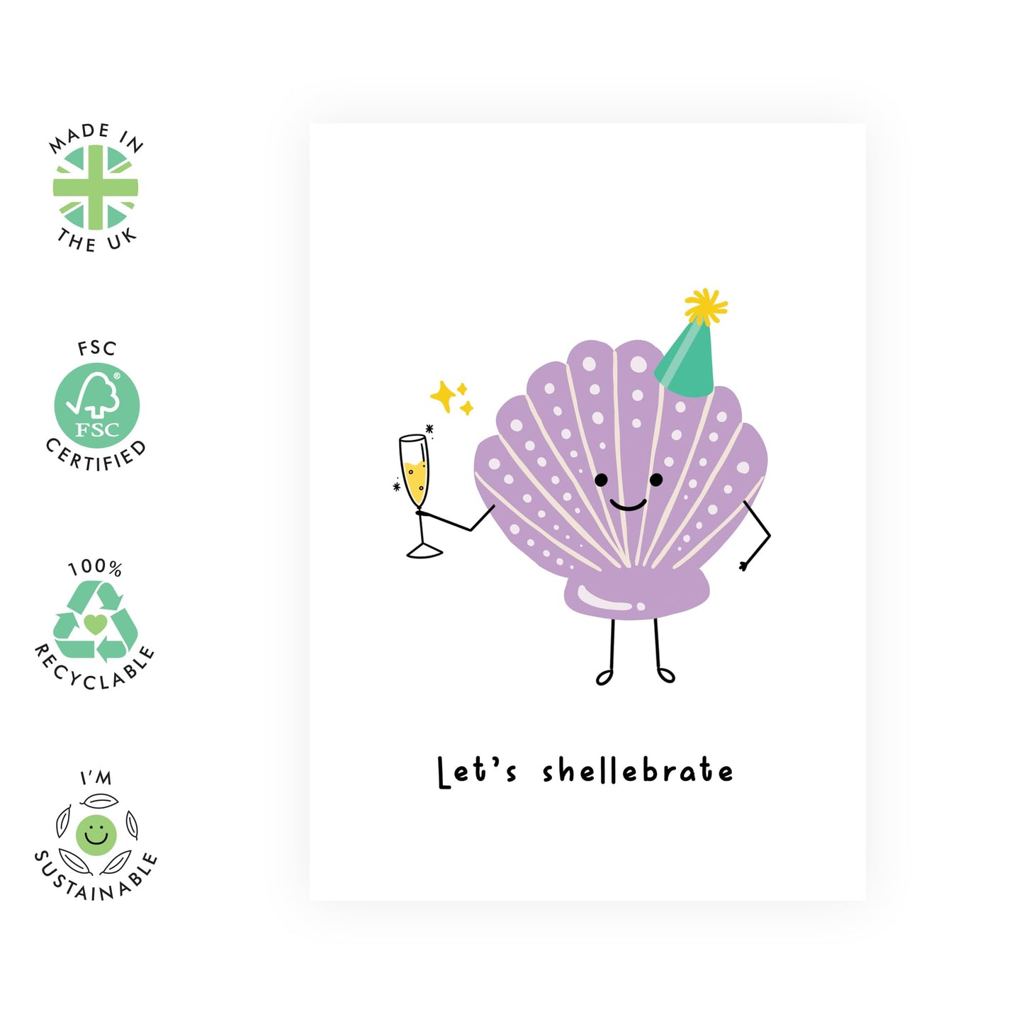 Birthday Cards For Men Women - Let's Shellebrate - Funny Congratulations Card For Him Her - Celebration Card For Mum Daughter Sister Wife - Comes With Stickers - By Central 23