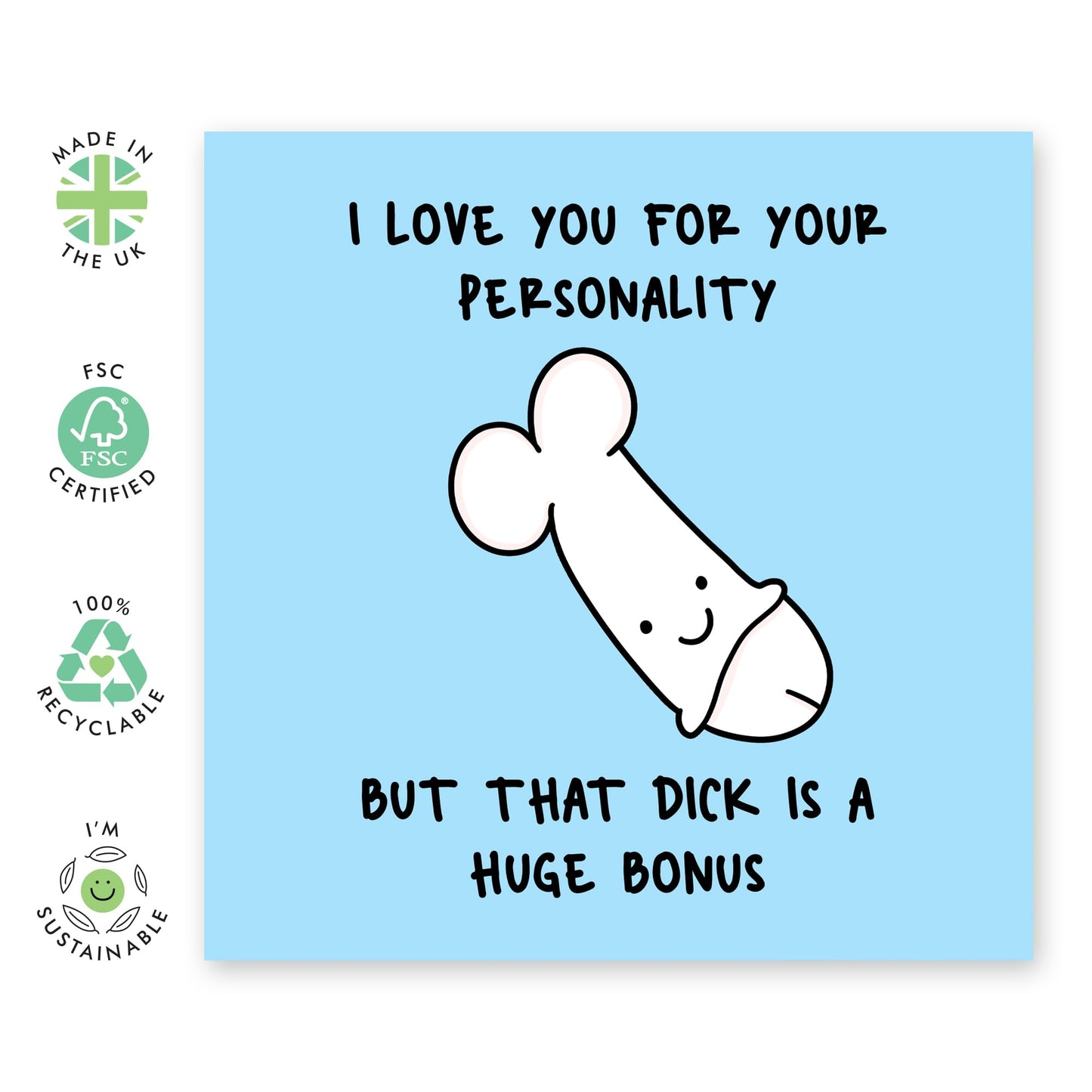 Naughty Birthday Card For Husband - That D*ck Is A Huge Bonus - Rude Anniversary Card For Him Partner Fiance - Valentines Card Boyfriend - Comes With Stickers - By Central 23